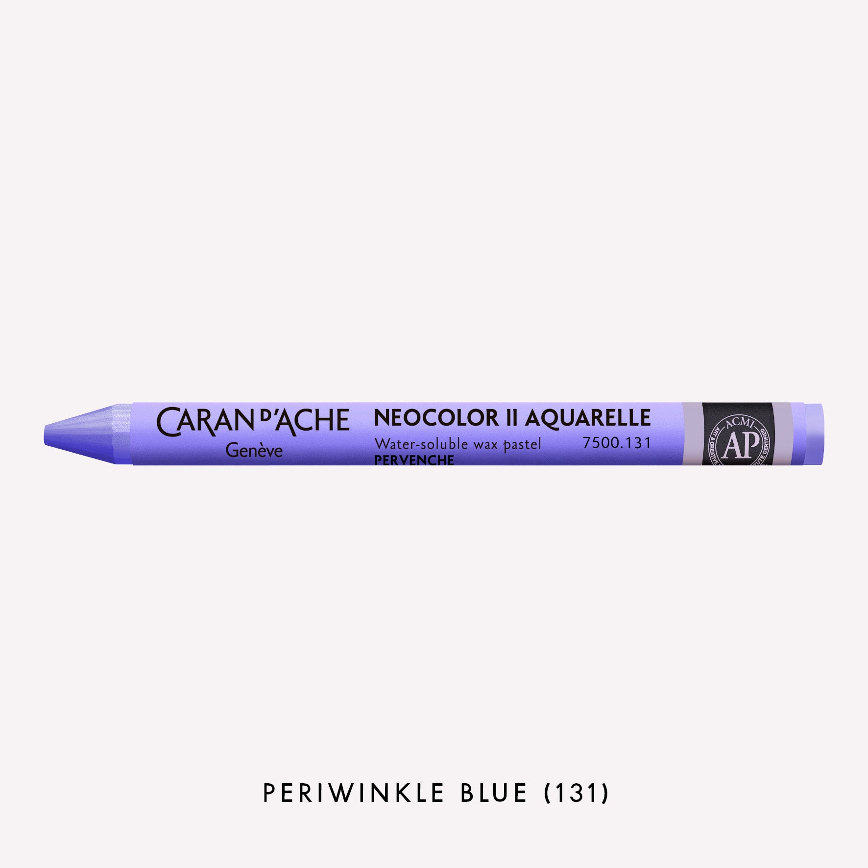 Caran d'Ache Neocolor II Aquarelle water-soluble wax pastel in Periwinkle Blue (131) on a white background. 