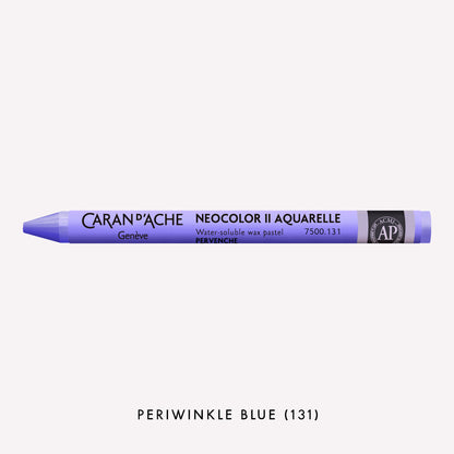 Caran d'Ache Neocolor II Aquarelle water-soluble wax pastel in Periwinkle Blue (131) on a white background. 
