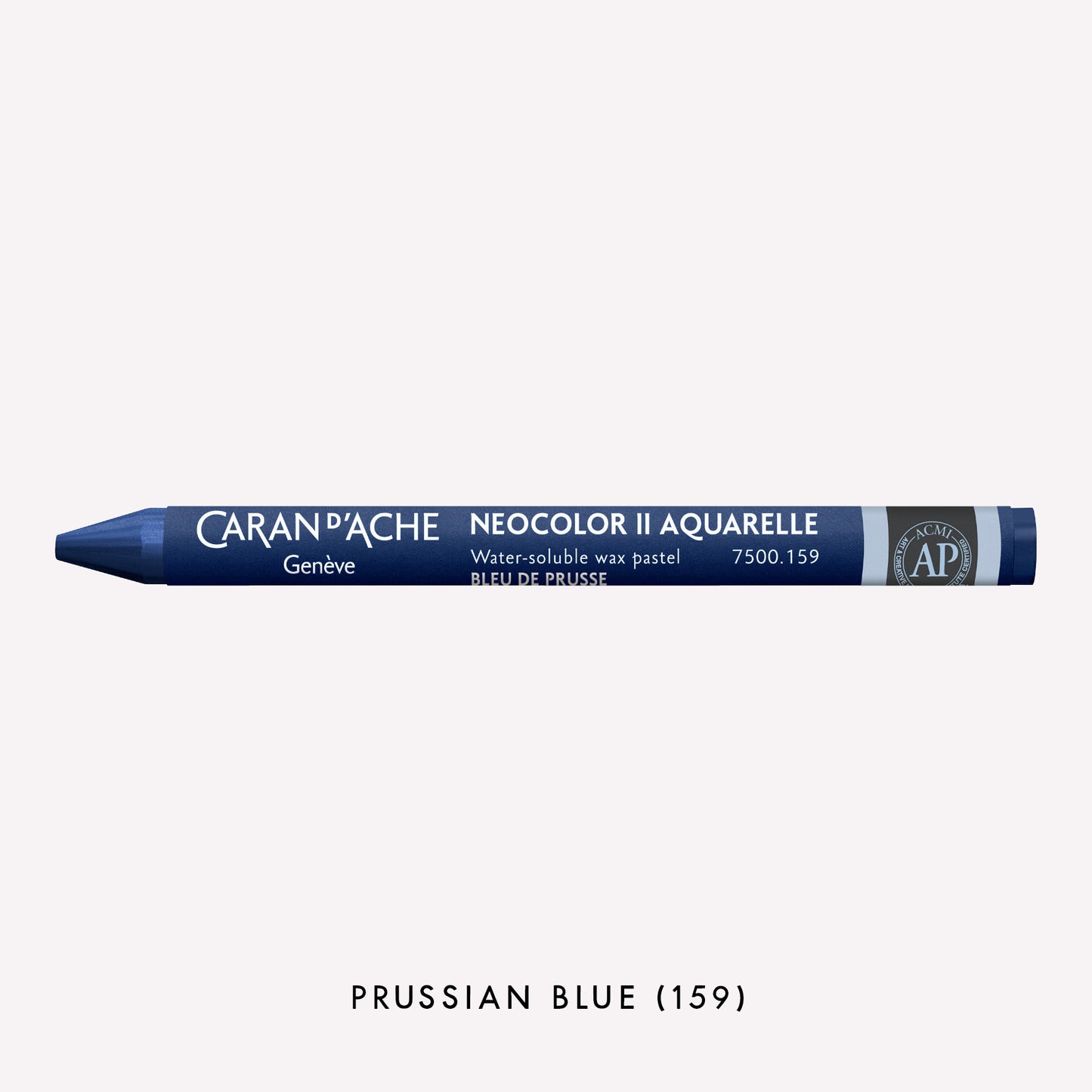 Caran d'Ache Neocolor II Aquarelle water-soluble wax pastel in Prussian Blue (159) on a white background. 