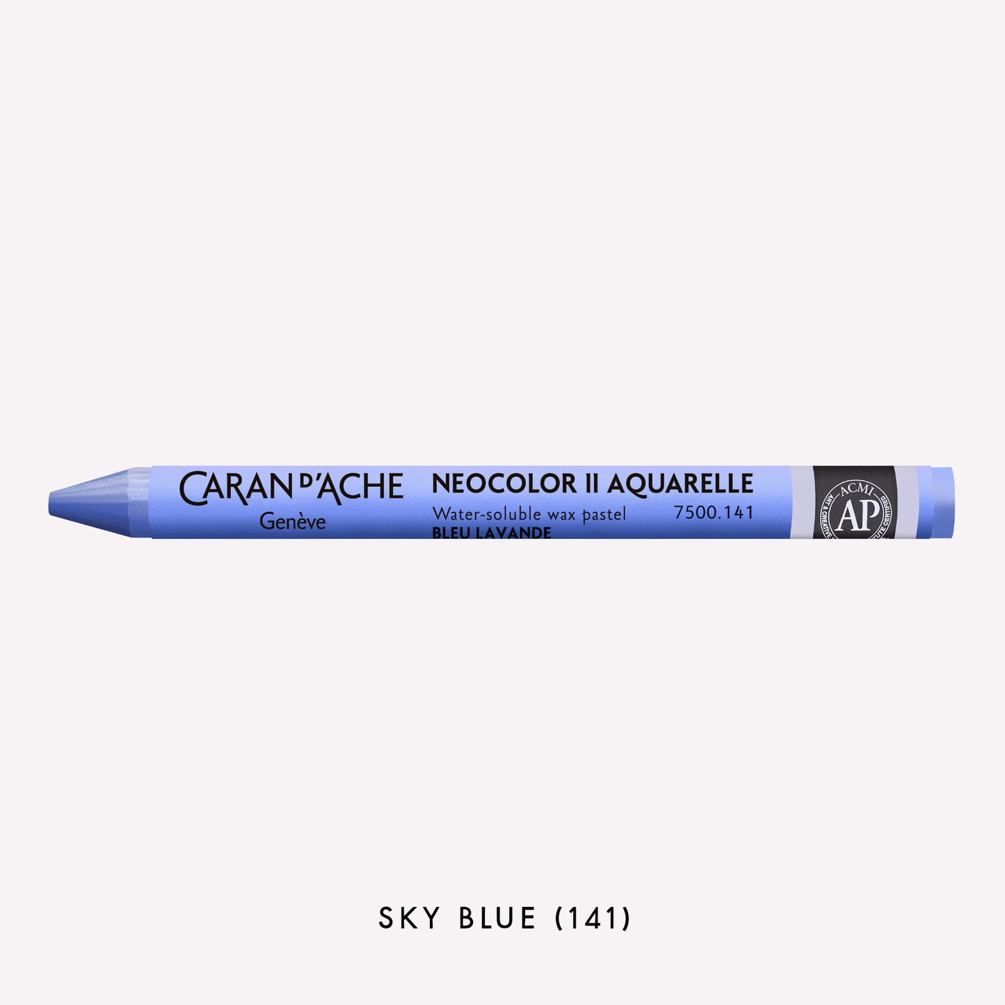 Caran d'Ache Neocolor II Aquarelle water-soluble wax pastel in Sky Blue (141) on a white background. 