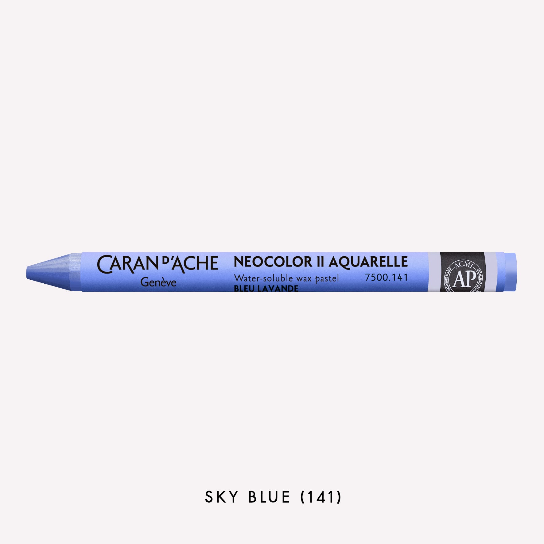 Caran d'Ache Neocolor II Aquarelle water-soluble wax pastel in Sky Blue (141) on a white background. 