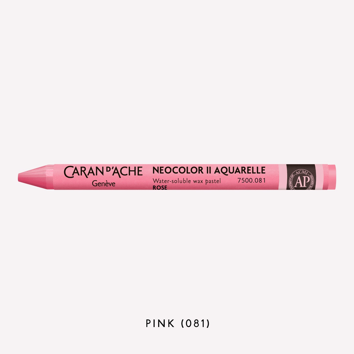 Caran d'Ache Neocolor II Aquarelle water-soluble wax pastel in Pink (081) on a white background. 