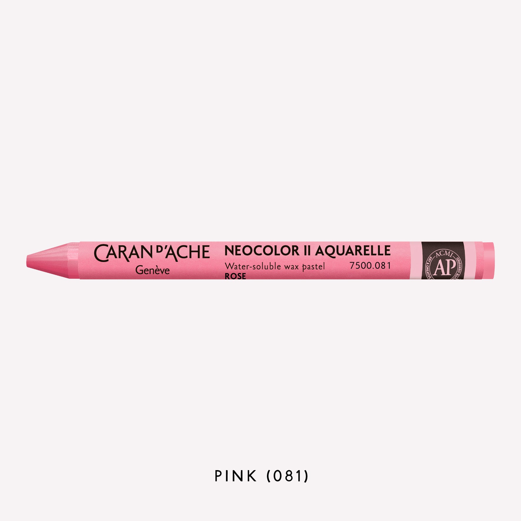 Caran d'Ache Neocolor II Aquarelle water-soluble wax pastel in Pink (081) on a white background. 