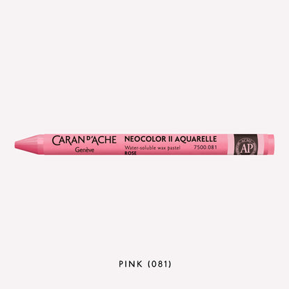 Caran d'Ache Neocolor II Aquarelle water-soluble wax pastel in Pink (081) on a white background. 