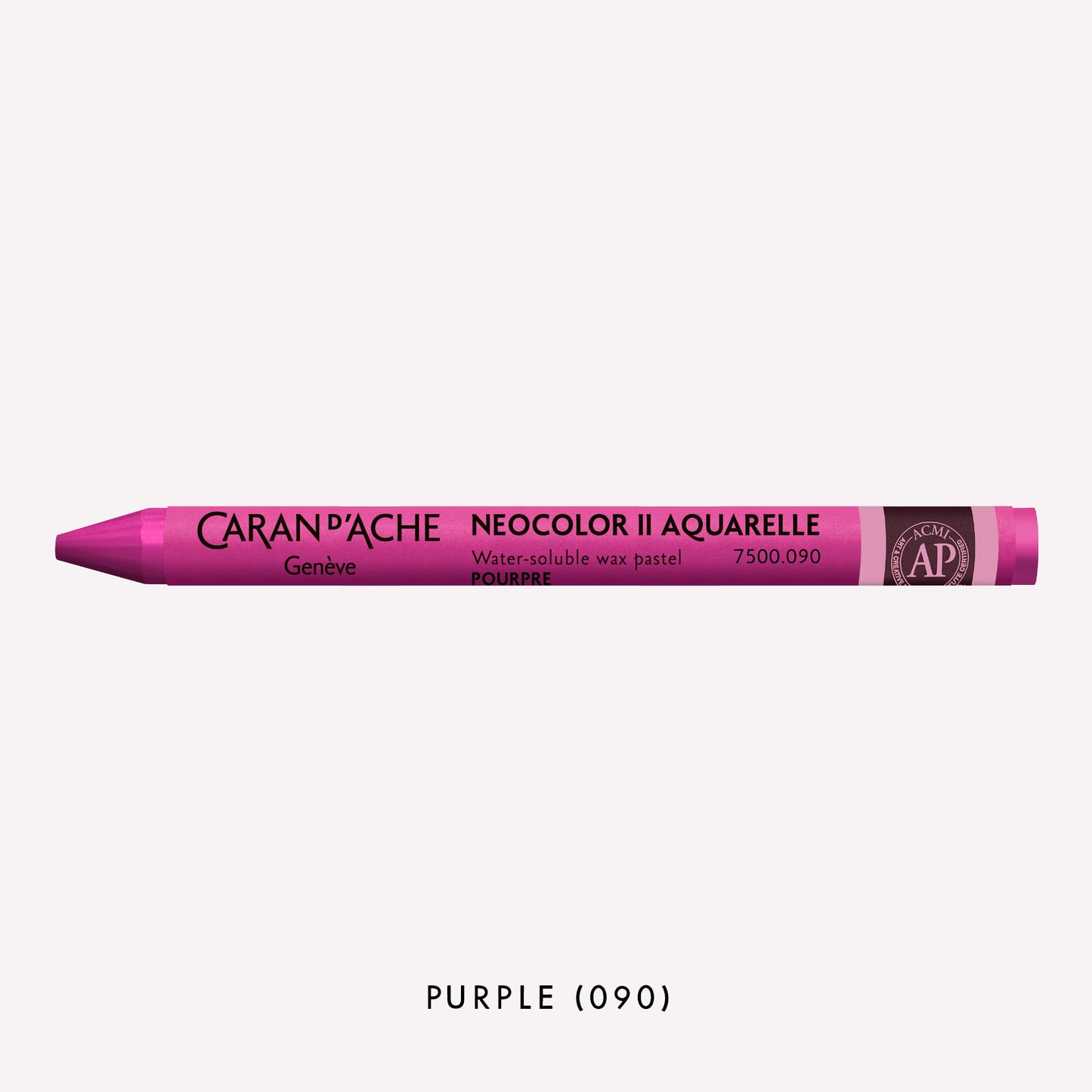 Caran d'Ache Neocolor II Aquarelle water-soluble wax pastel in Purple (090) on a white background. 