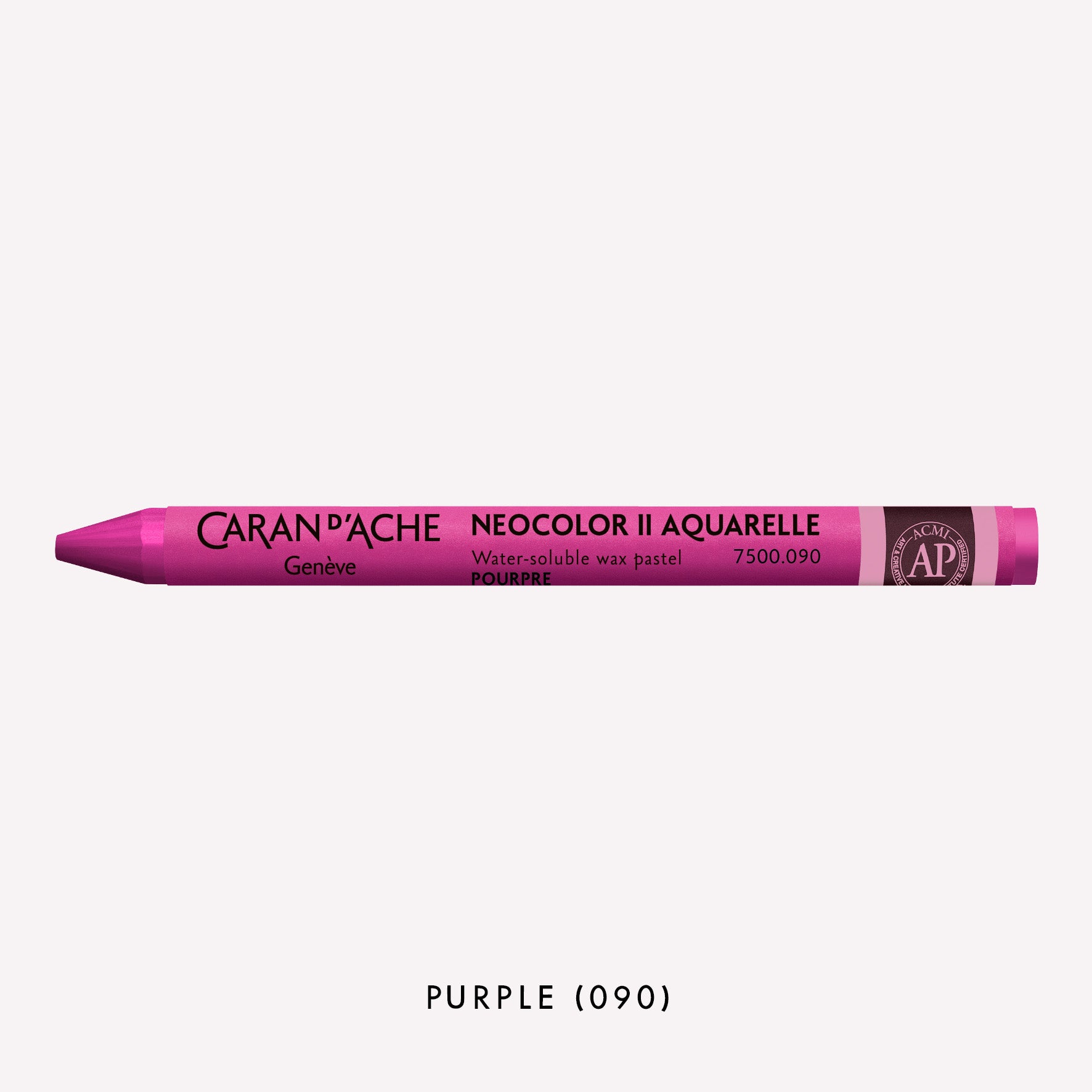 Caran d'Ache Neocolor II Aquarelle water-soluble wax pastel in Purple (090) on a white background. 