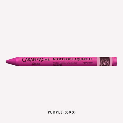 Caran d'Ache Neocolor II Aquarelle water-soluble wax pastel in Purple (090) on a white background. 