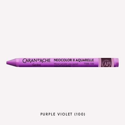 Caran d'Ache Neocolor II Aquarelle water-soluble wax pastel in Purple Violet (100) on a white background. 