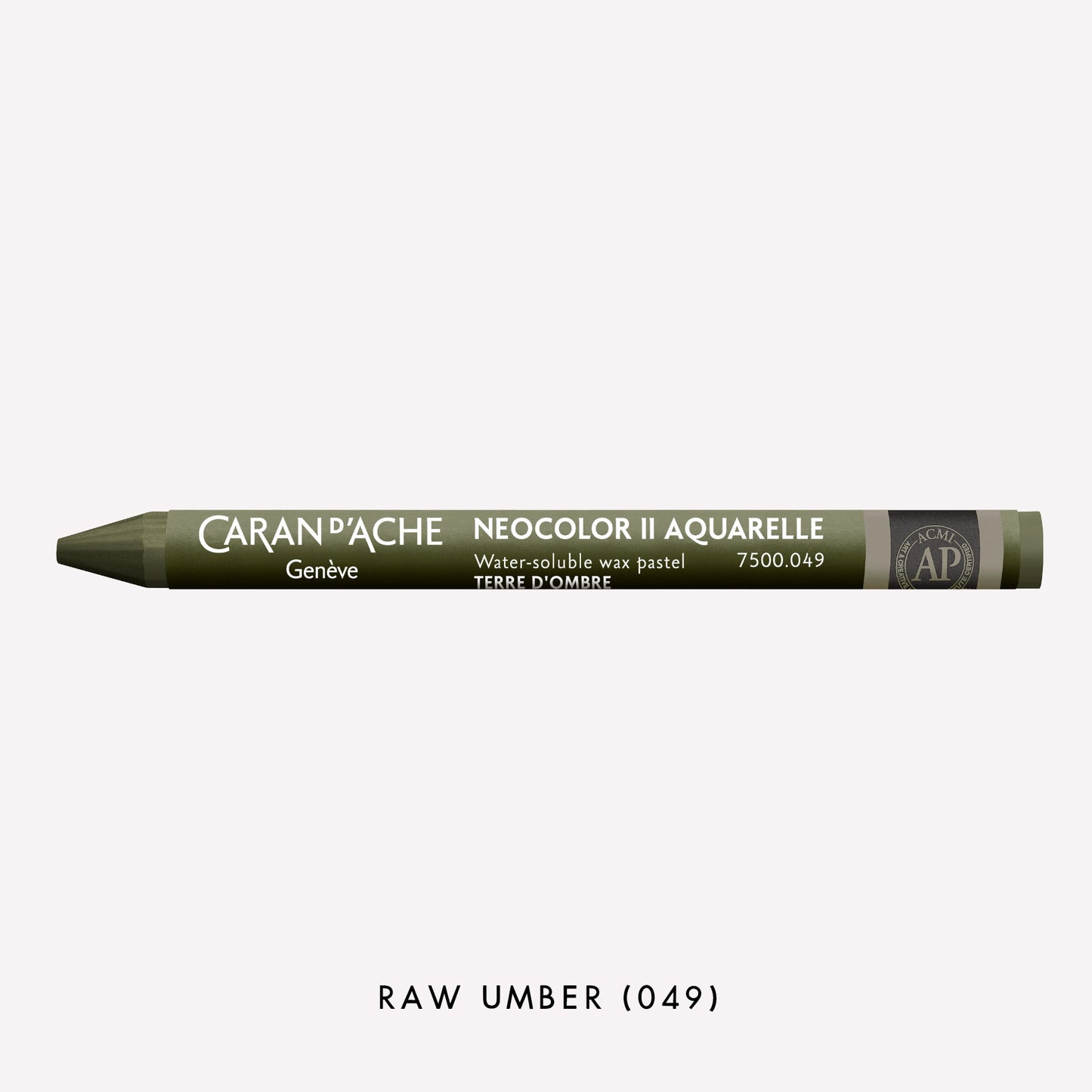Caran d'Ache Neocolor II Aquarelle water-soluble wax pastel in Raw Umber (049) on a white background. 