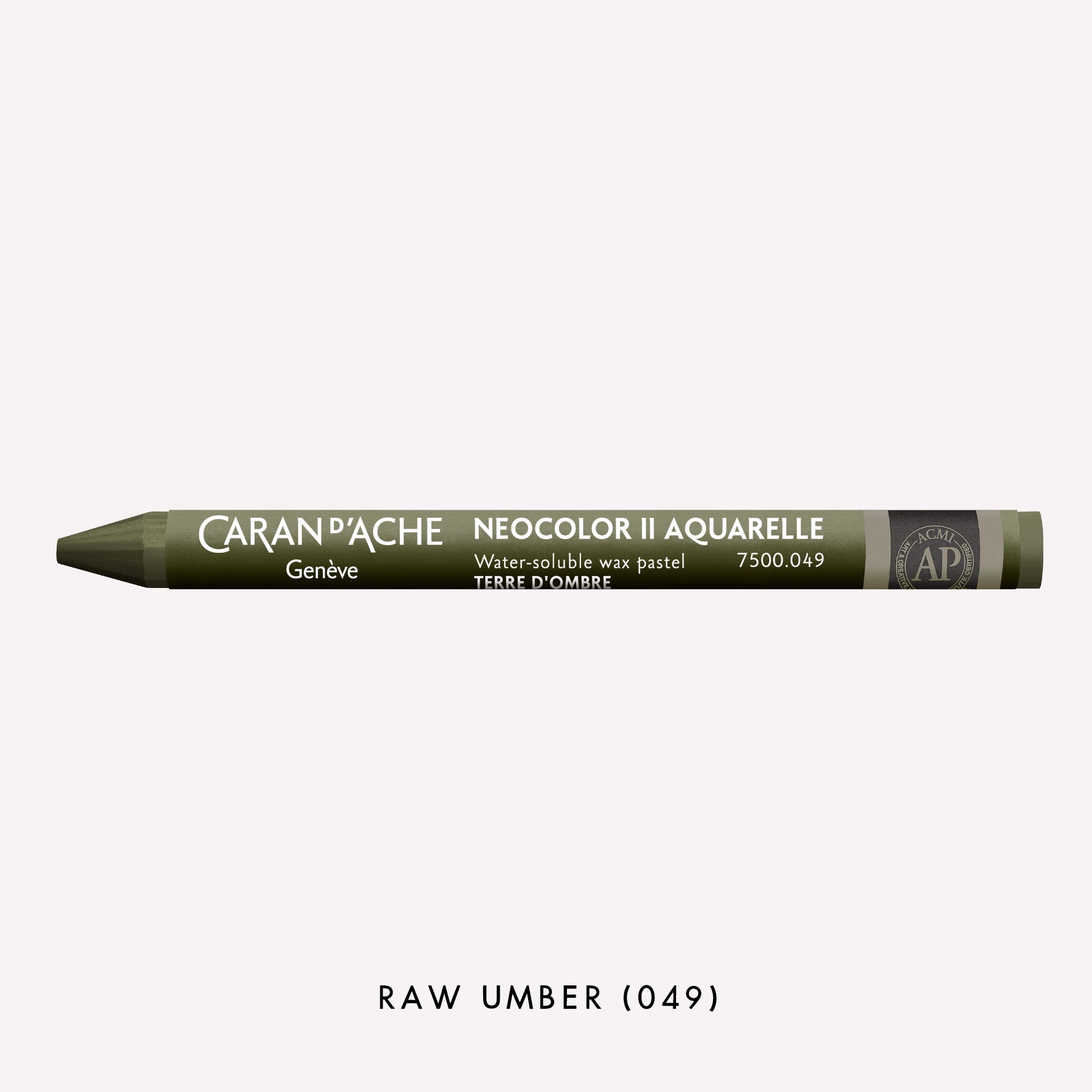 Caran d'Ache Neocolor II Aquarelle water-soluble wax pastel in Raw Umber (049) on a white background. 