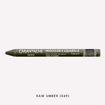 Caran d'Ache Neocolor II Aquarelle water-soluble wax pastel in Raw Umber (049) on a white background. 