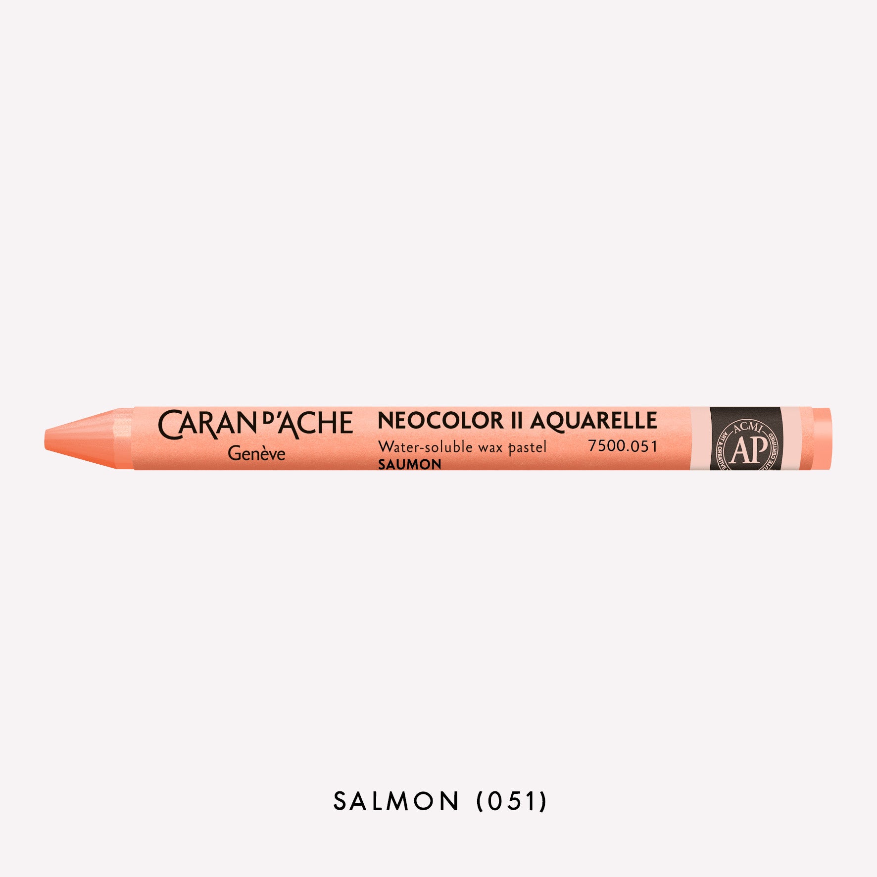 Caran d'Ache Neocolor II Aquarelle water-soluble wax pastel in Salmon (051) on a white background. 
