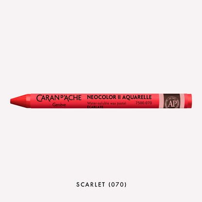 Caran d'Ache Neocolor II Aquarelle water-soluble wax pastel in Scarlet (070) on a white background. 