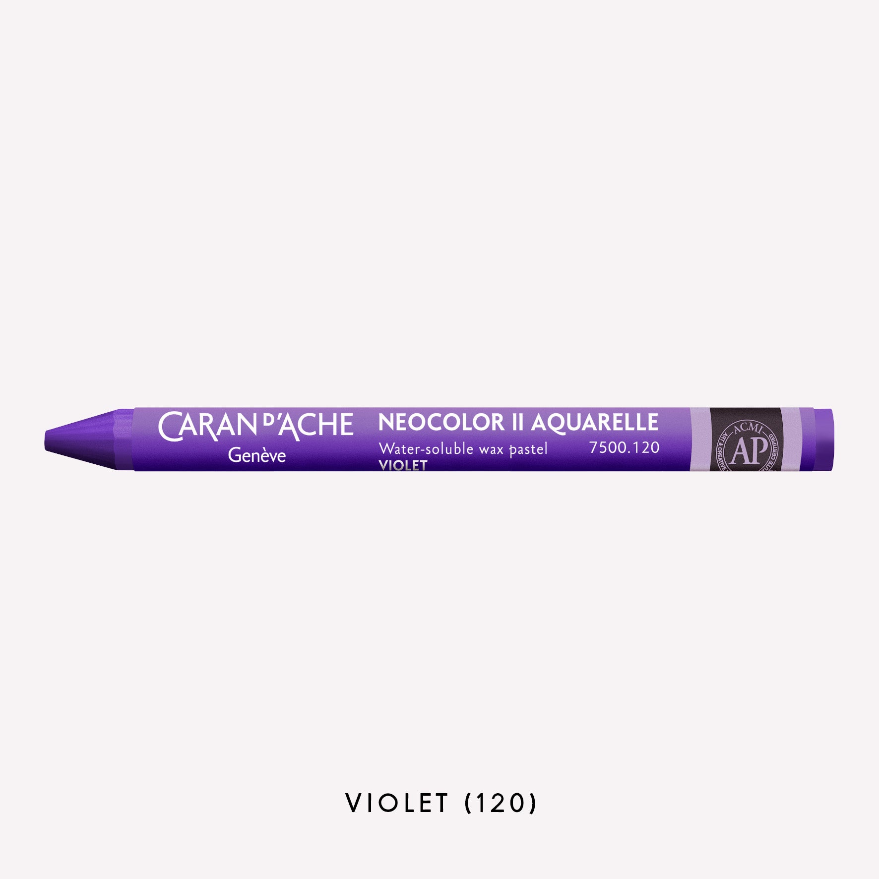 Caran d'Ache Neocolor II Aquarelle water-soluble wax pastel in Violet (120) on a white background. 