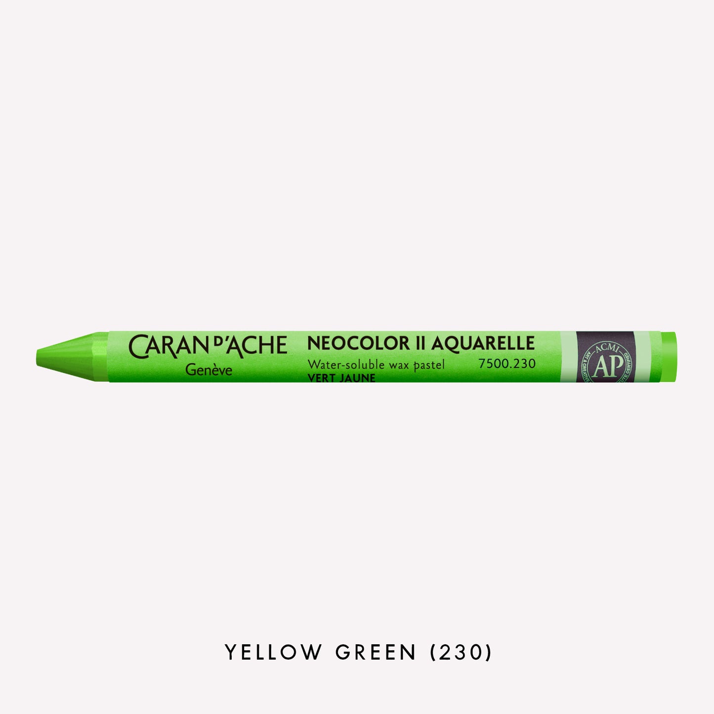  Caran d'Ache Neocolor II Aquarelle water-soluble wax pastel in Yellow Green (230) on a white background. 