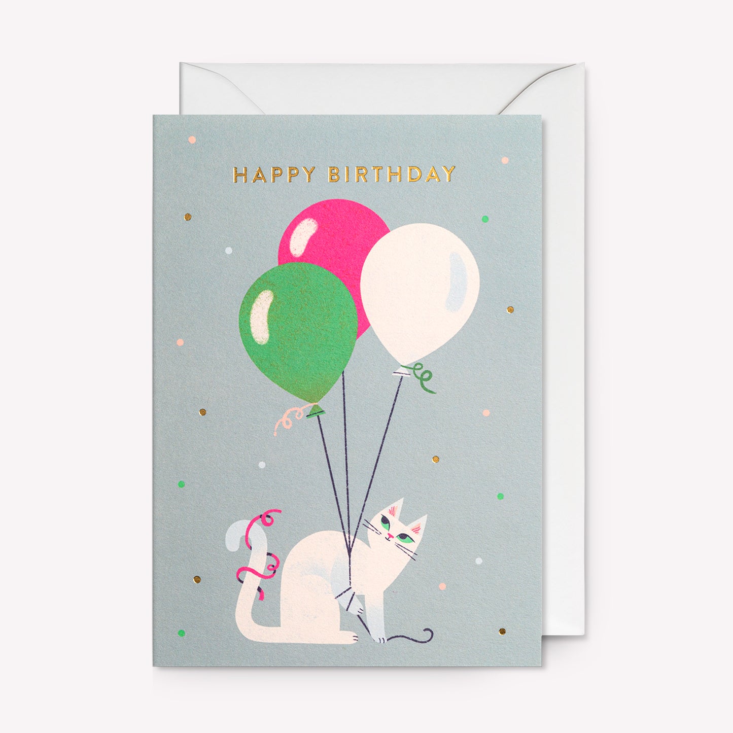 Cat and Balloons Birthday Greetings Card