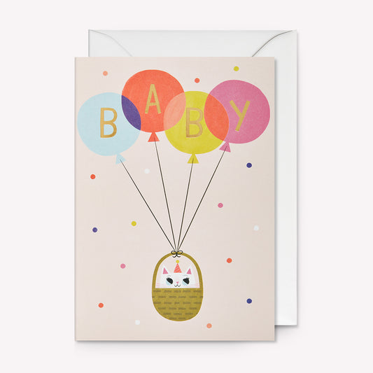 Cat With Balloons New Baby Greetings Card