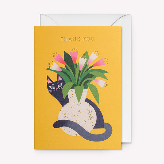 Thank You Cat and Vase Greetings Card