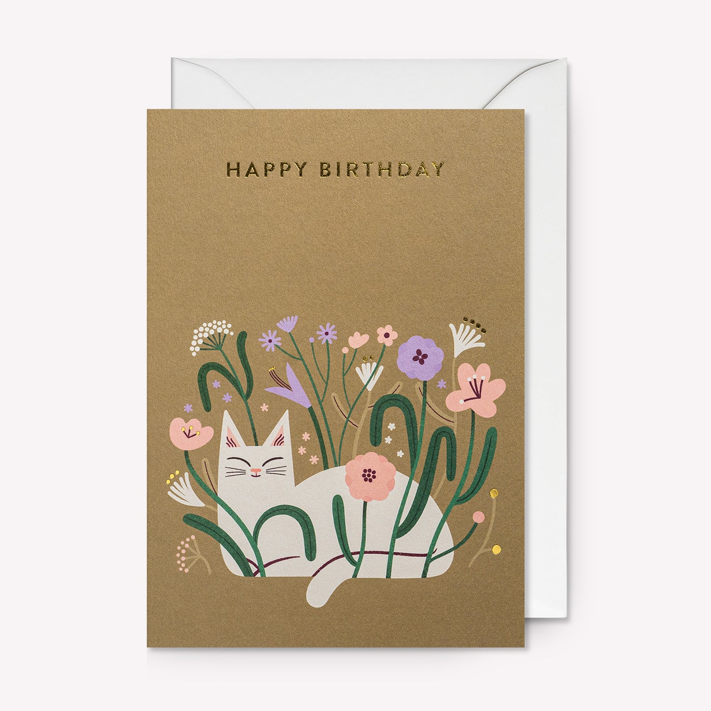 Cat With Wildflowers Birthday Greetings Card