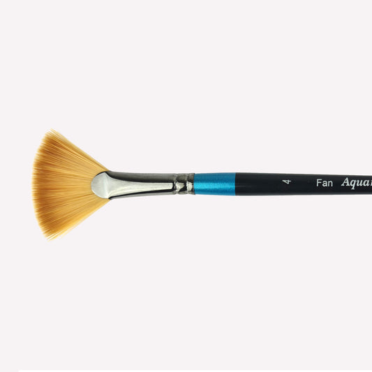 Daler Rowney Aquafine Fan Blender paintbrush is designed for blending, softening edges and creating subtle textures such as grass or fur. Available in size 4, these brushes have a classy black handle with blue detailing and a silver ferrule.