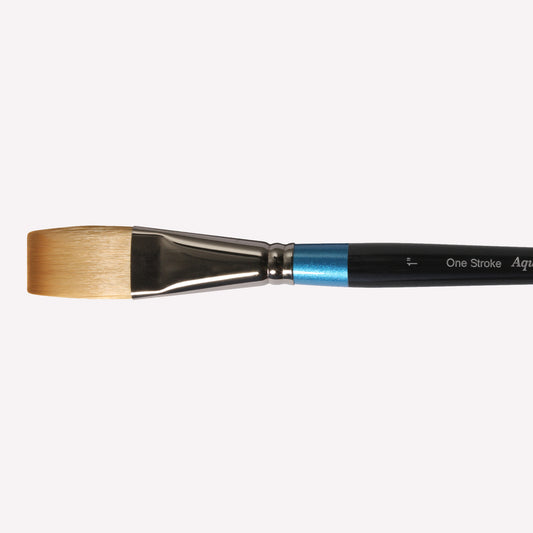 Daler Rowney Aquafine One Stroke paintbrush is designed for covering large areas with watercolour and gouache paint, available in size 3/4”. Brushes have a classy black handle with blue detailing and a silver ferrule.