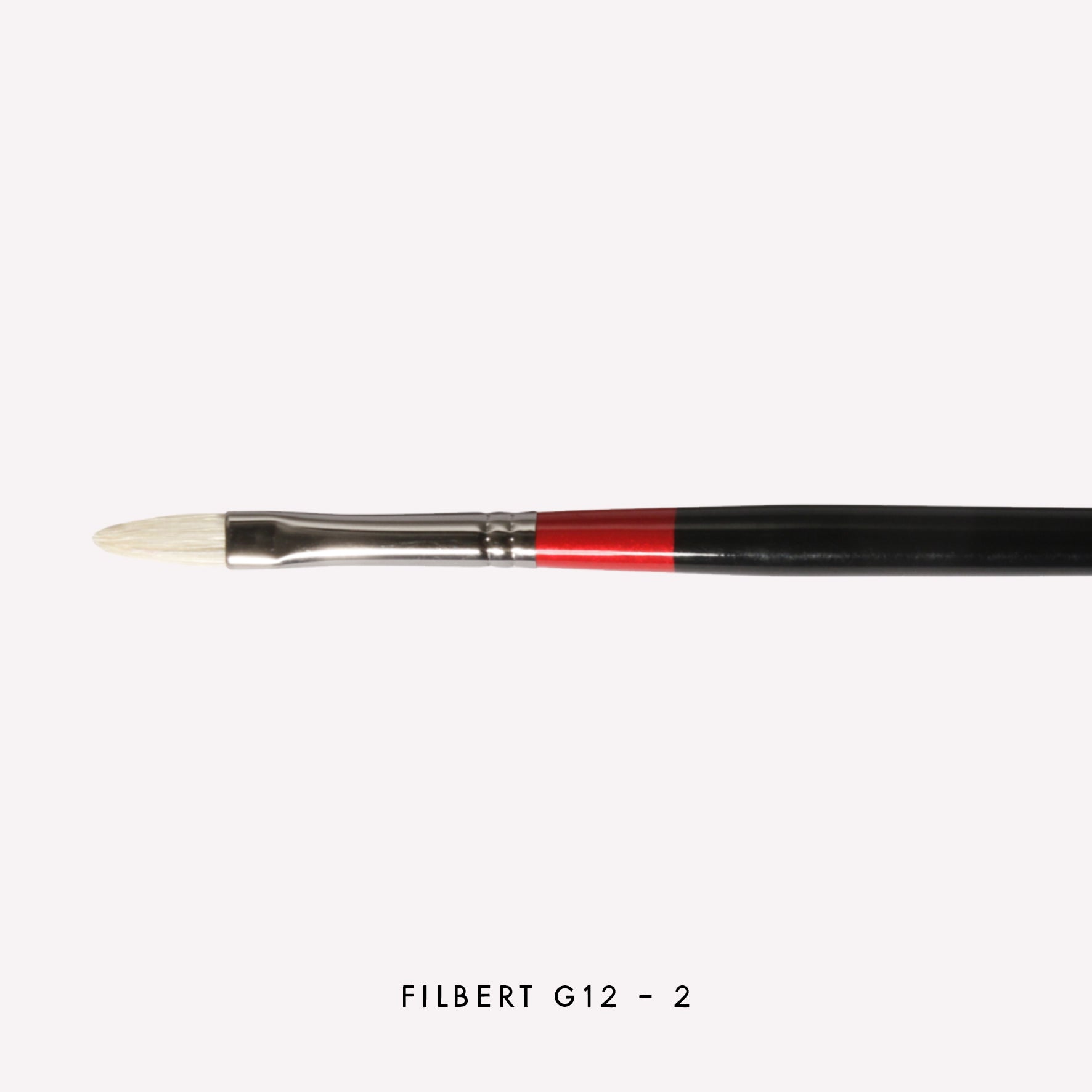 Daler-Rowney Georgian Filbert paintbrush in size G12-2 . Brushes have a classy black handle with red detailing and a silver ferrule. 