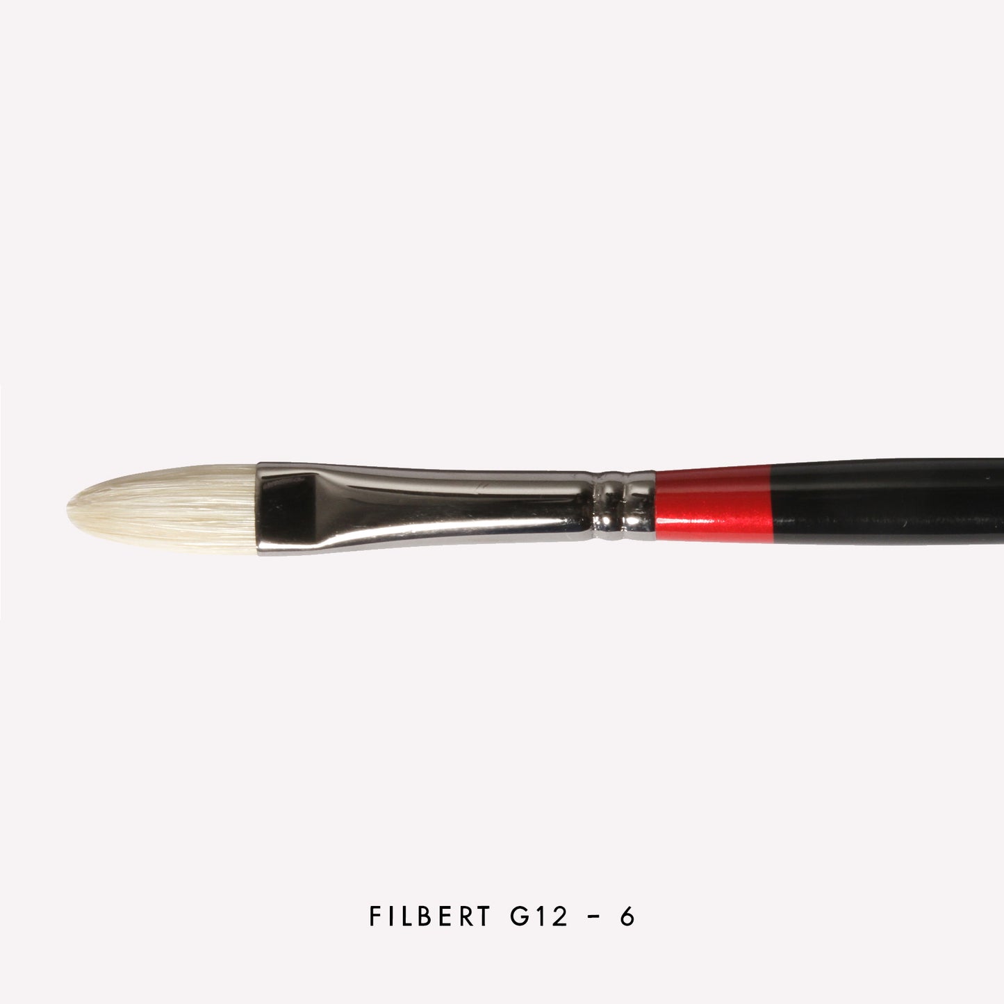 Daler-Rowney Georgian Filbert paintbrush in size G12-6 . Brushes have a classy black handle with red detailing and a silver ferrule. 