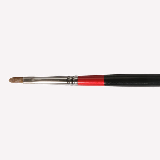 Daler-Rowney Georgian sable filbert paintbrush in size G67-2. Brushes have a classy black handle with red detailing and a silver ferrule. 