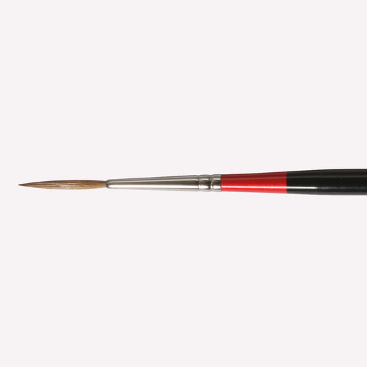 Daler-Rowney Georgian sable rigger paintbrush in size G63-2. Brushes have a classy black handle with red detailing and a silver ferrule. 