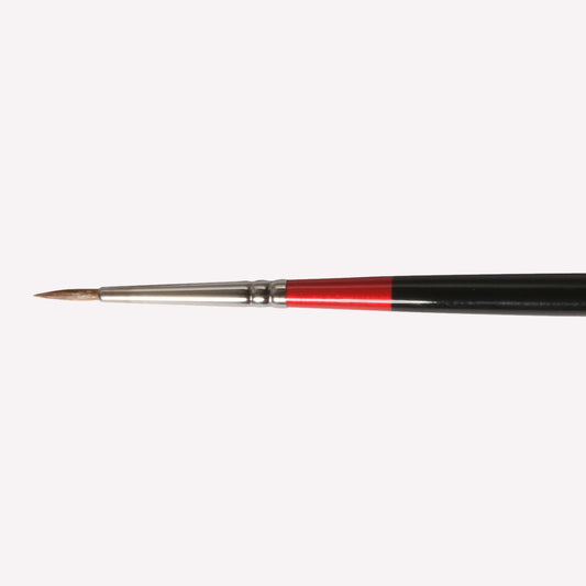 Daler-Rowney Georgian sable round paintbrush in size G61-2. Brushes have a classy black handle with red detailing and a silver ferrule.