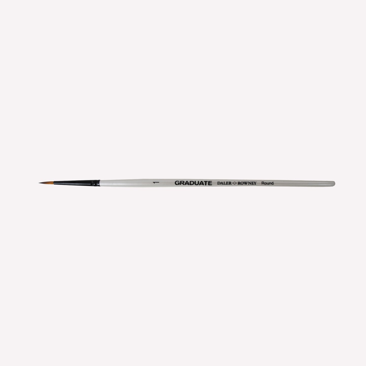 Daler-Rowney graduate synthetic round brushes in size 1. Round bristles are suitable for painting lines of varying width. Brushes have a white handle and black ferrule. 