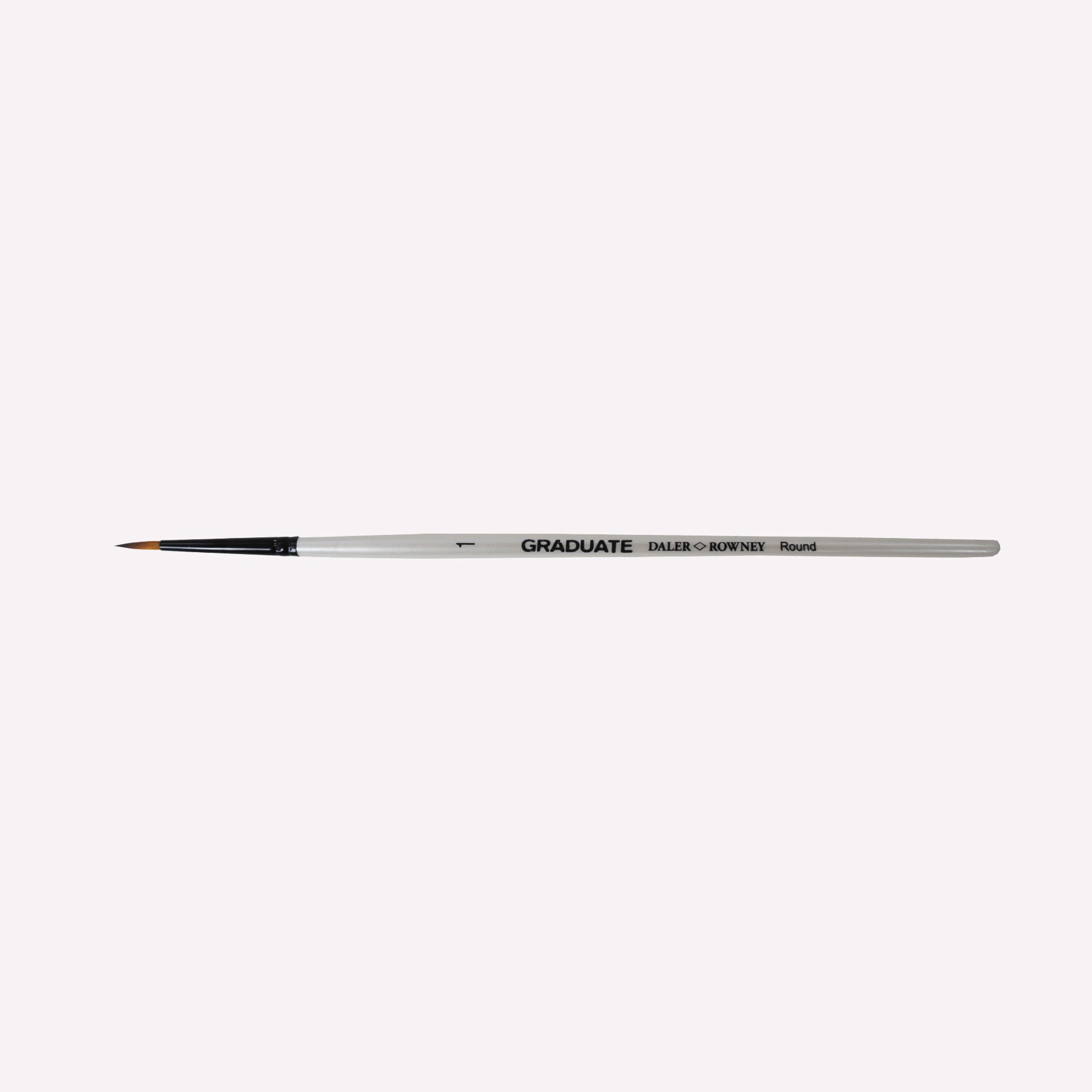 Daler-Rowney graduate synthetic round brushes in size 1. Round bristles are suitable for painting lines of varying width. Brushes have a white handle and black ferrule. 