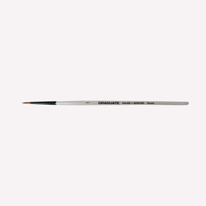 Daler-Rowney graduate synthetic round brushes in size 1. Round bristles are suitable for painting lines of varying width. Brushes have a white handle and black ferrule. 