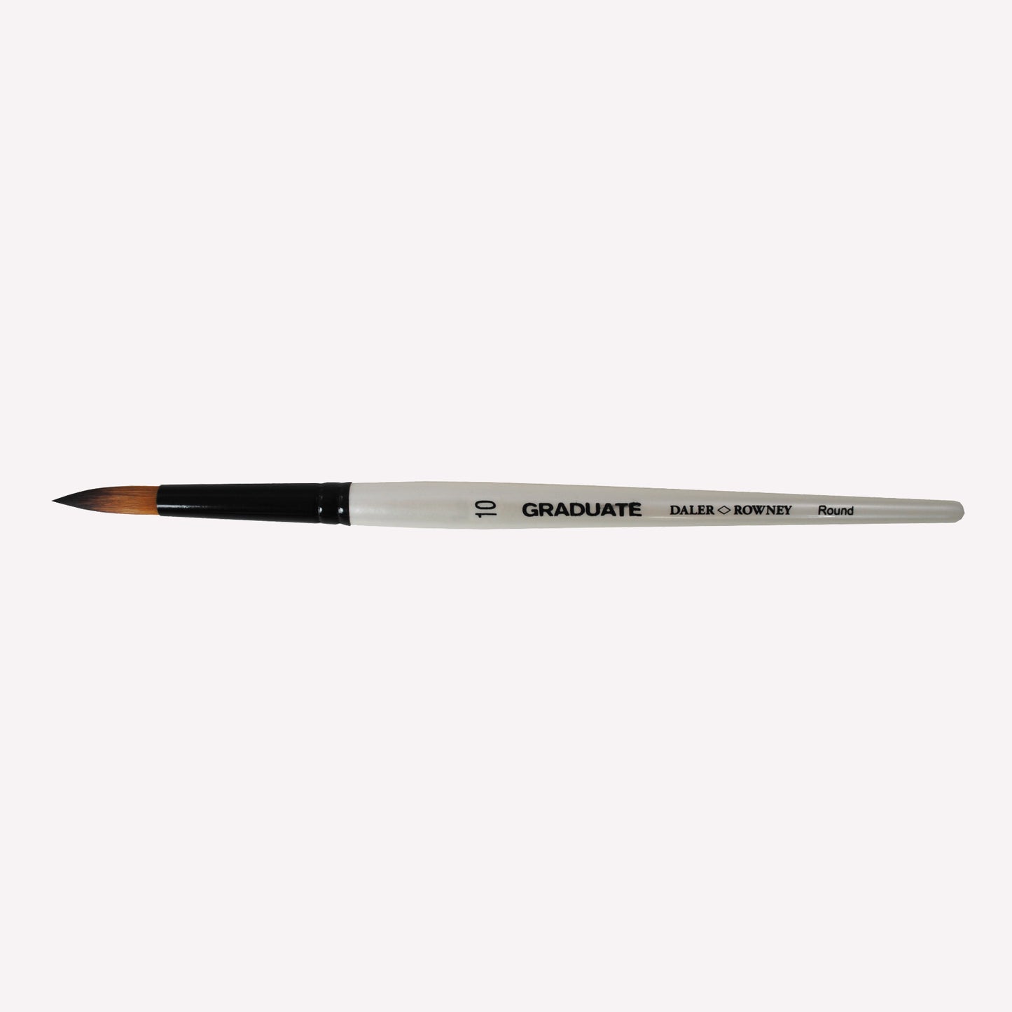 Daler-Rowney graduate synthetic round brushes in size 10. Round bristles are suitable for painting lines of varying width. Brushes have a white handle and black ferrule. 