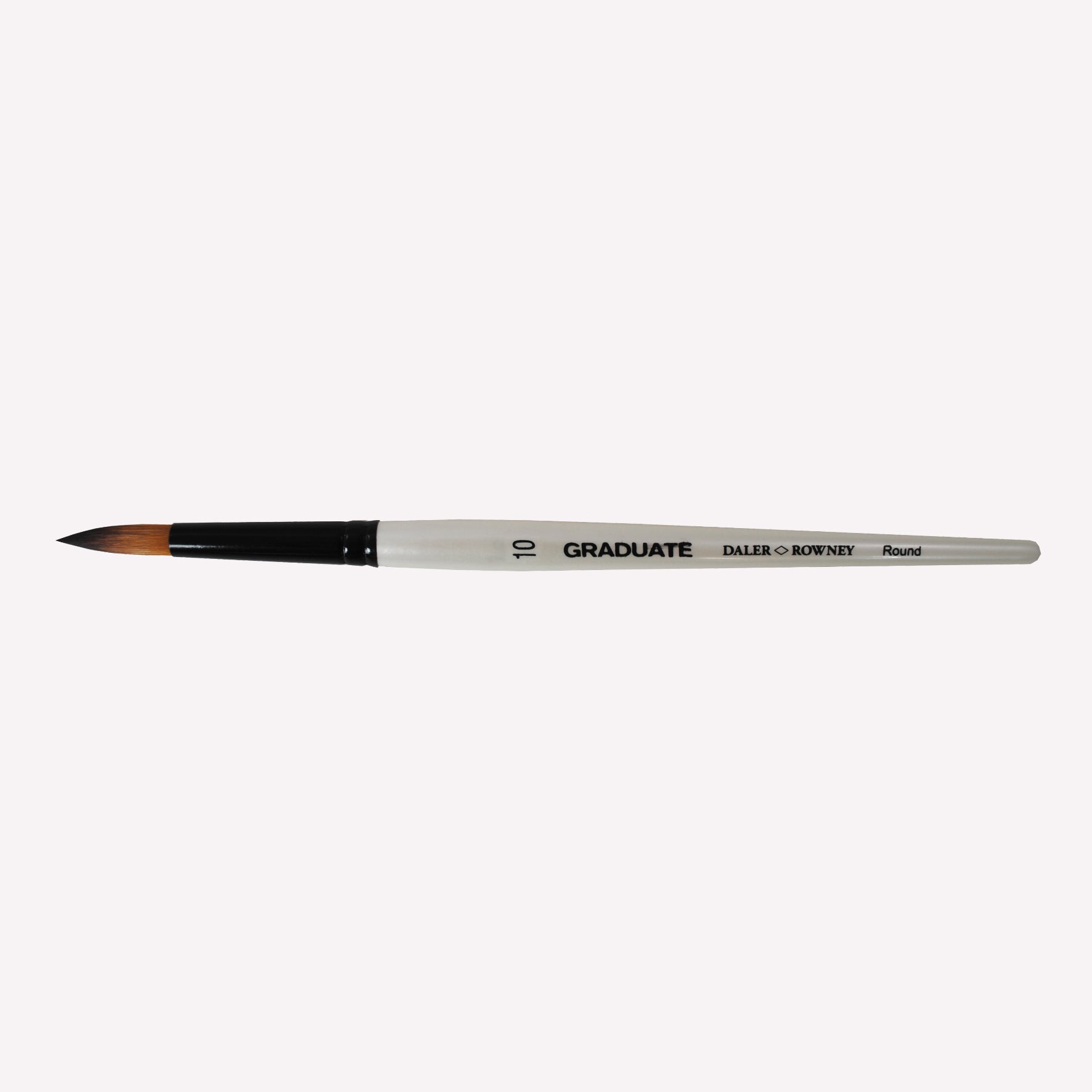 Daler-Rowney graduate synthetic round brushes in size 10. Round bristles are suitable for painting lines of varying width. Brushes have a white handle and black ferrule. 