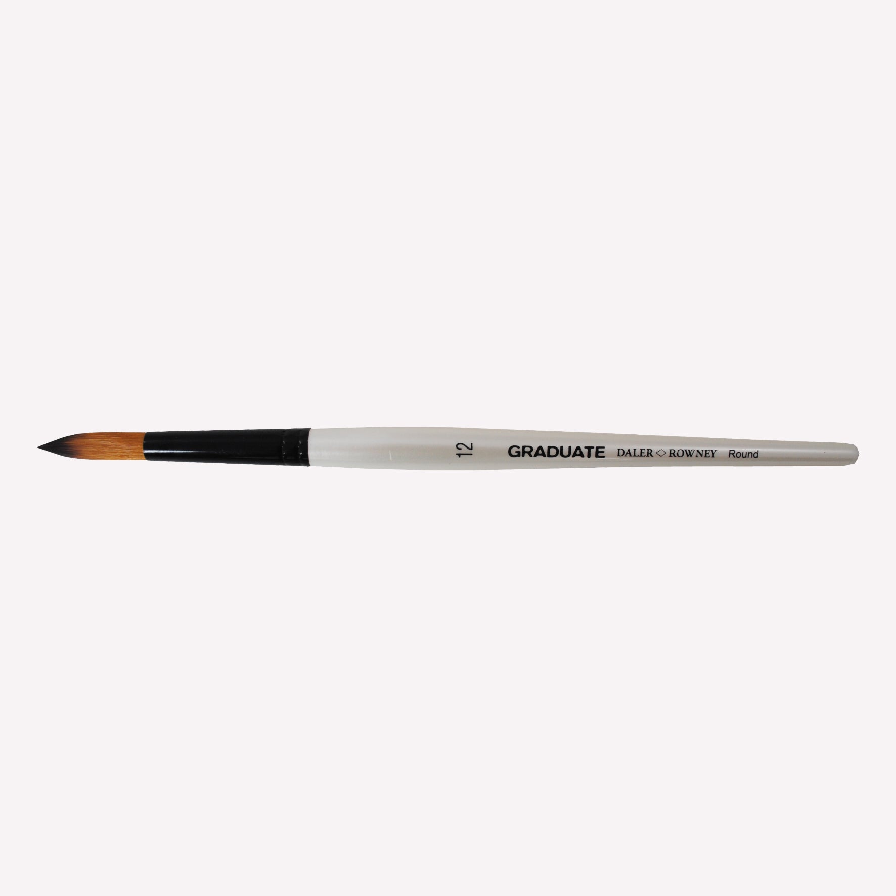 Daler-Rowney graduate synthetic round brushes in size 12. Round bristles are suitable for painting lines of varying width. Brushes have a white handle and black ferrule. 