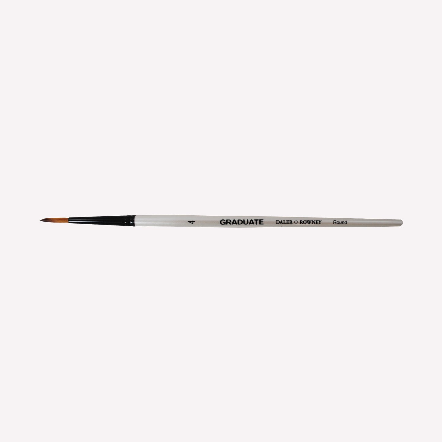Daler-Rowney graduate synthetic round brushes in size 4. Round bristles are suitable for painting lines of varying width. Brushes have a white handle and black ferrule. 