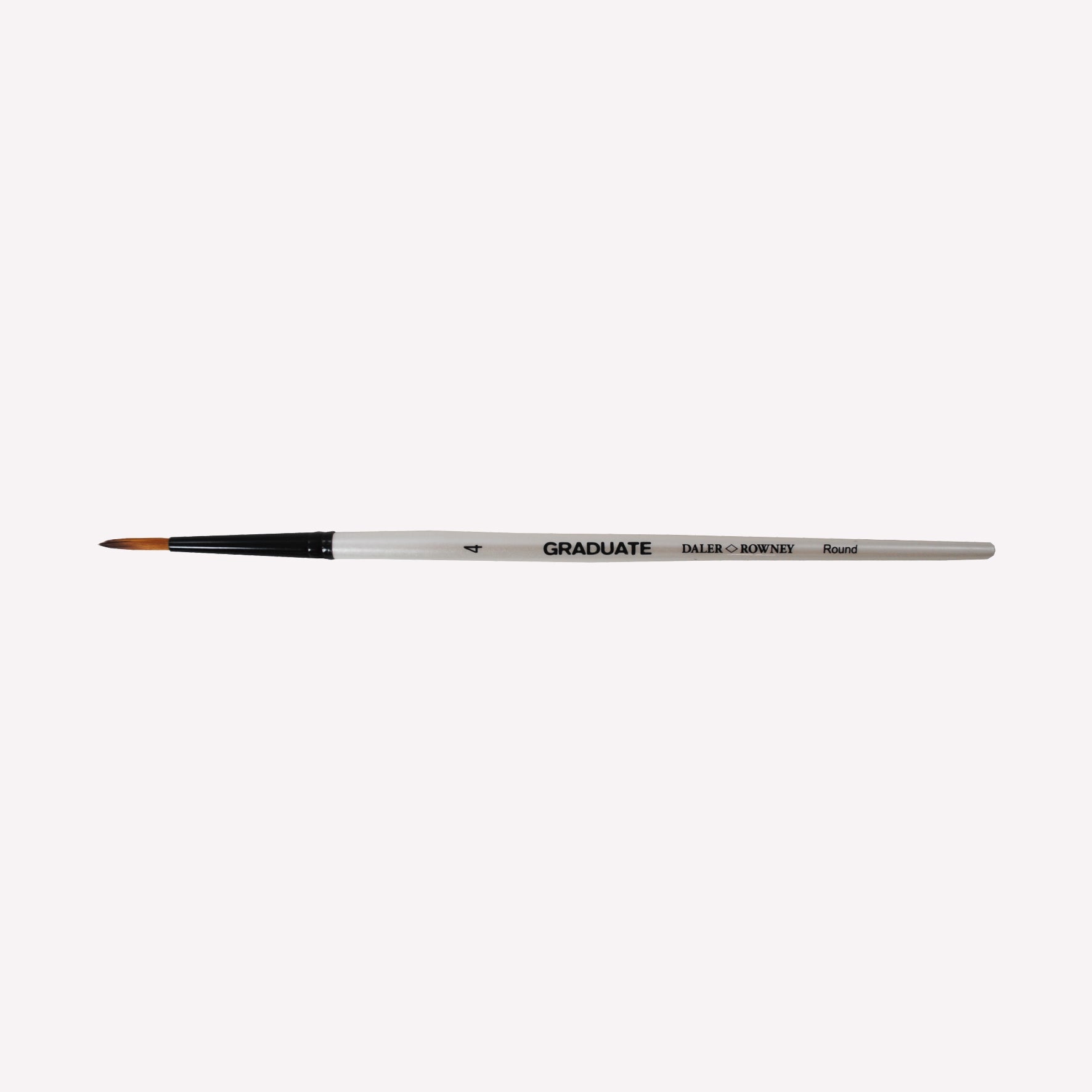Daler-Rowney graduate synthetic round brushes in size 4. Round bristles are suitable for painting lines of varying width. Brushes have a white handle and black ferrule. 