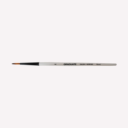Daler-Rowney graduate synthetic round brushes in size 4. Round bristles are suitable for painting lines of varying width. Brushes have a white handle and black ferrule. 