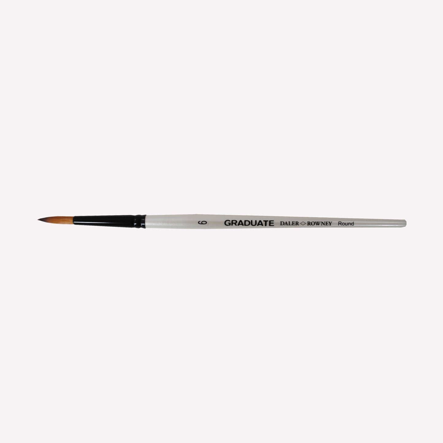Daler-Rowney graduate synthetic round brushes in size 6. Round bristles are suitable for painting lines of varying width. Brushes have a white handle and black ferrule. 