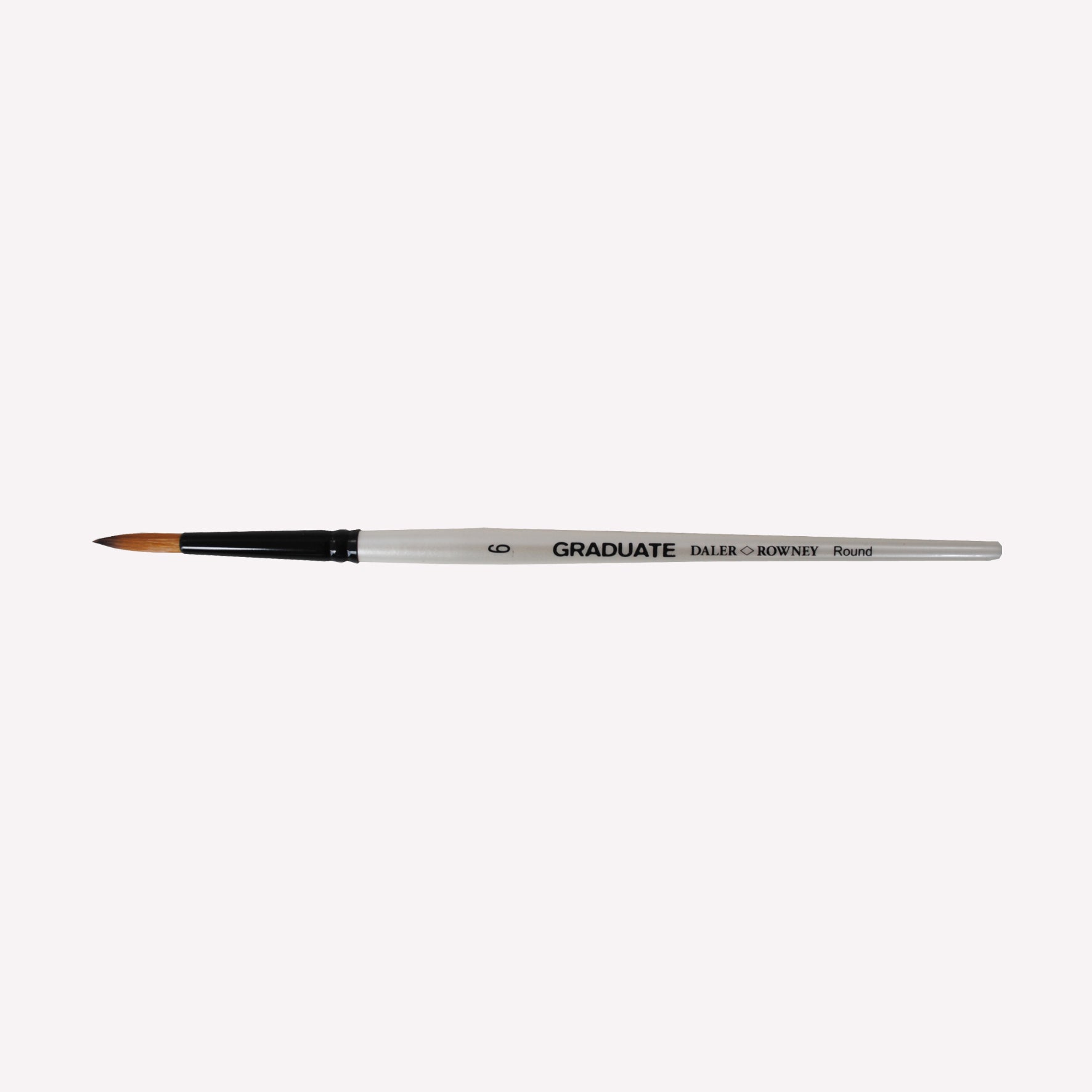 Daler-Rowney graduate synthetic round brushes in size 6. Round bristles are suitable for painting lines of varying width. Brushes have a white handle and black ferrule. 