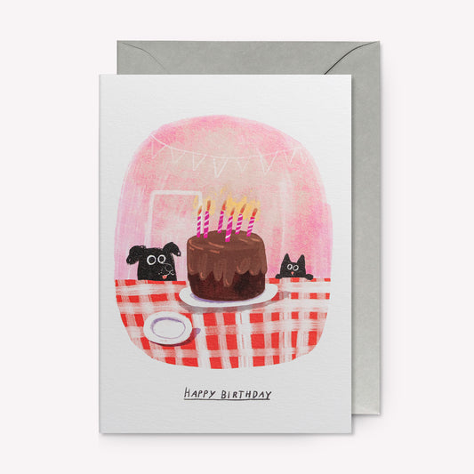 Dog and Cat Birthday Cake Greetings Card