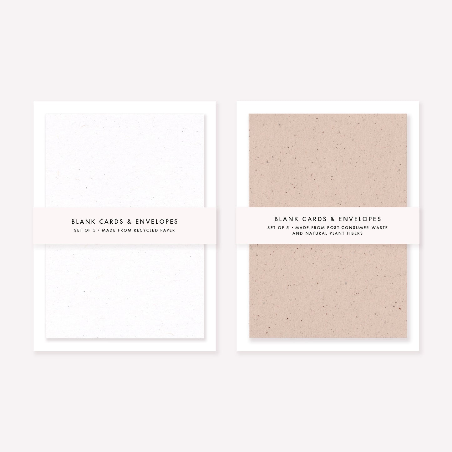 Eco friendly craft pack of 5 blank cards and envelopes made from recycled paper, choose from ivory white or natural speckled brown. 