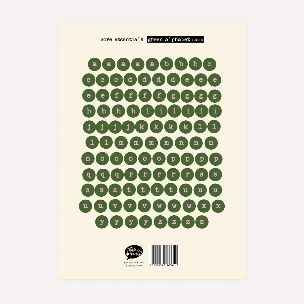 Grumpy Nook Green Alphabet Letters A6 Sticker Sheet – Salt Art Supply