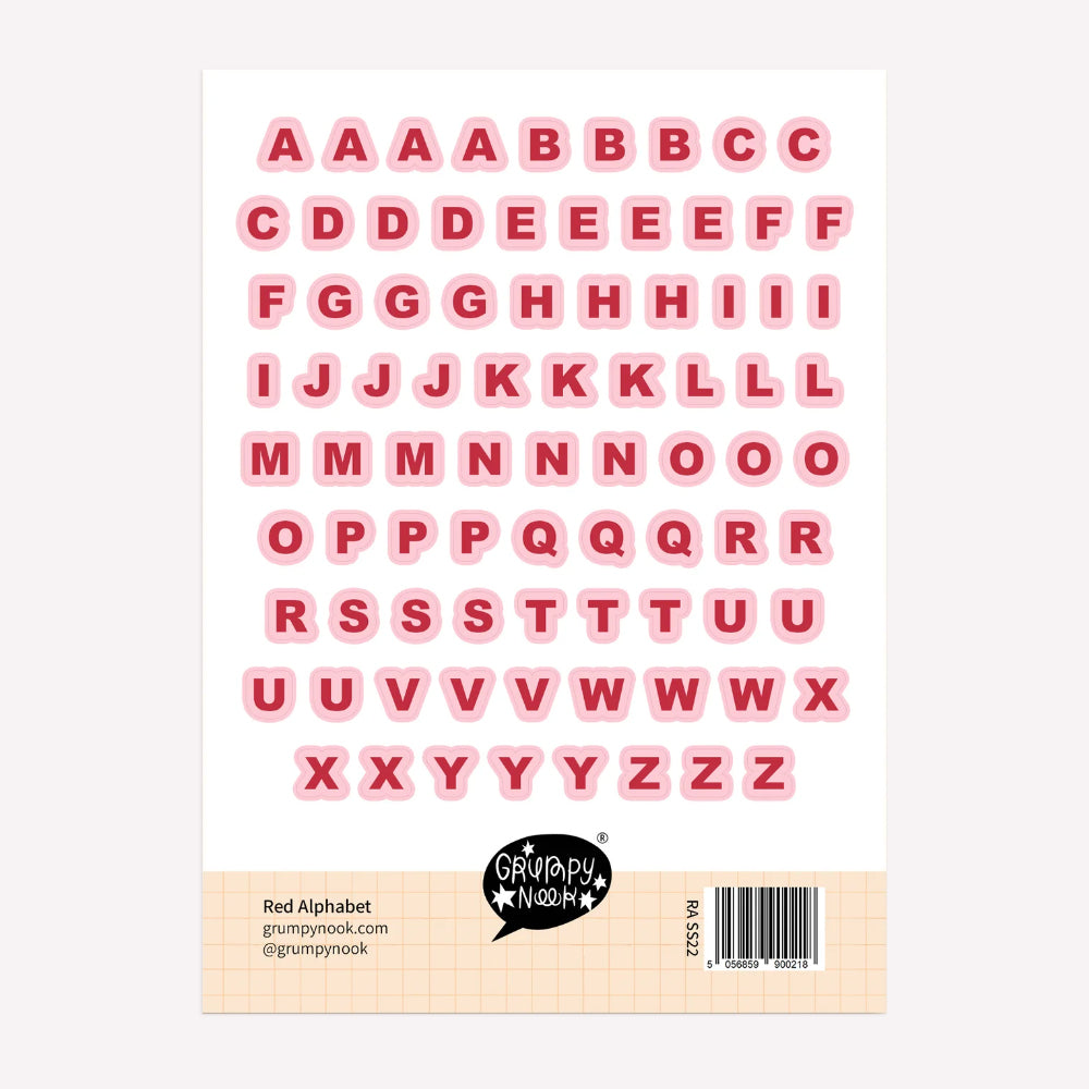 Grumpy Nook Green Alphabet Letters A6 Sticker Sheet
