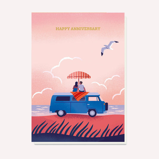 Happy Anniversary Beach Camper Van Greetings Card