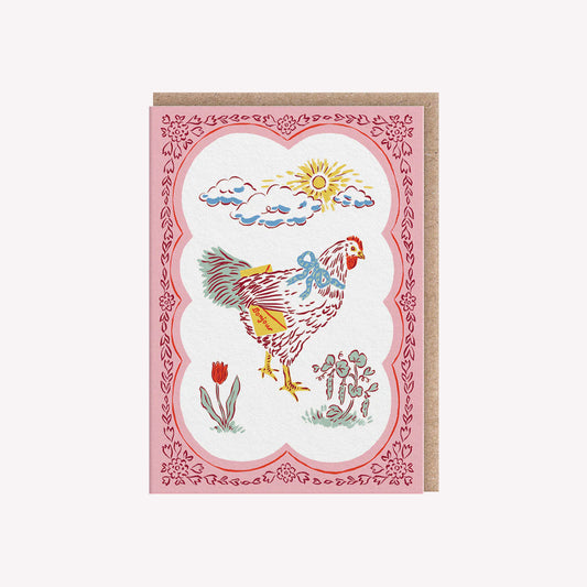 Hen Chicken Mail Mini Greetings Card