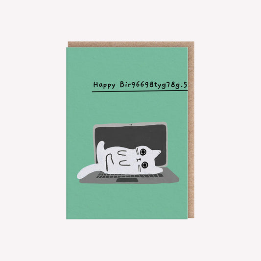 Happy Birthday Laptop Kitten Mini Greetings Card