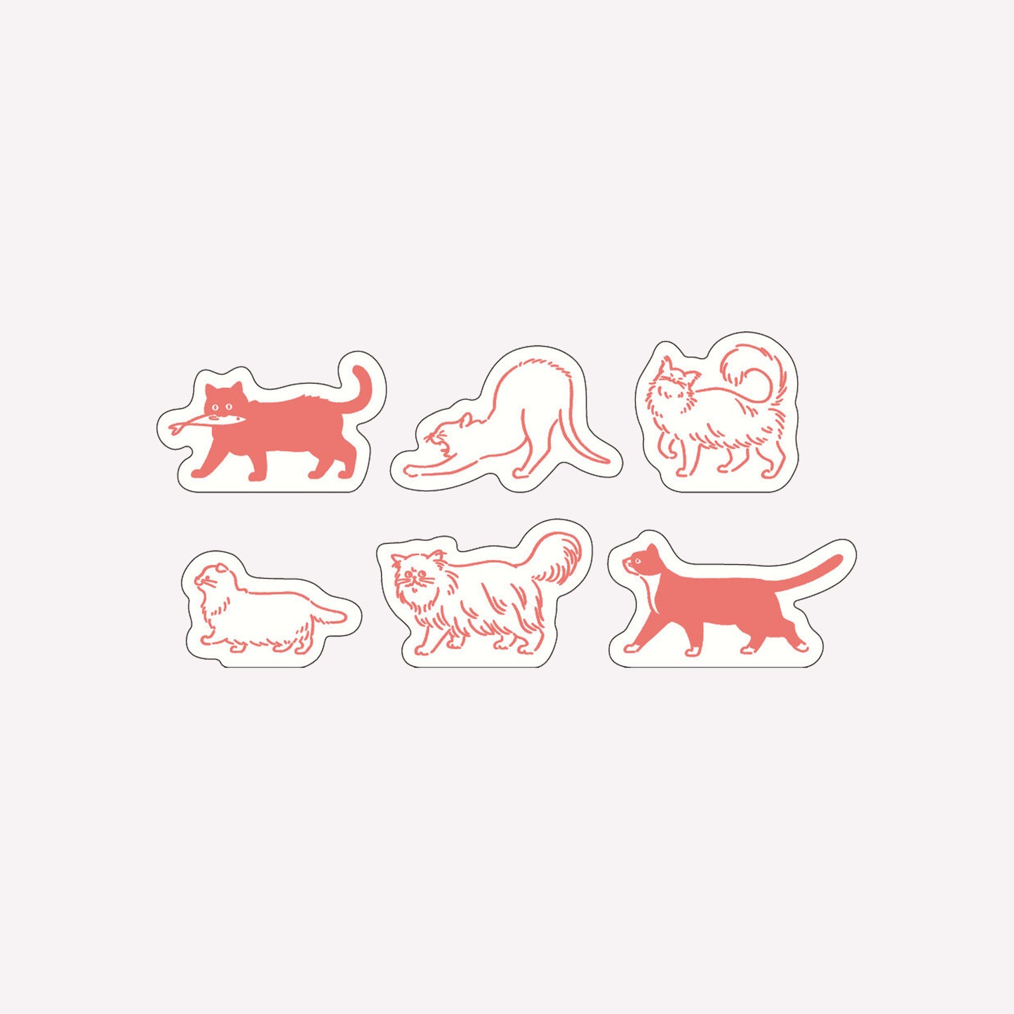 Matoka Ah La La Dog themed flake washi stickers includes 6 designs of cats walking and stretching. 