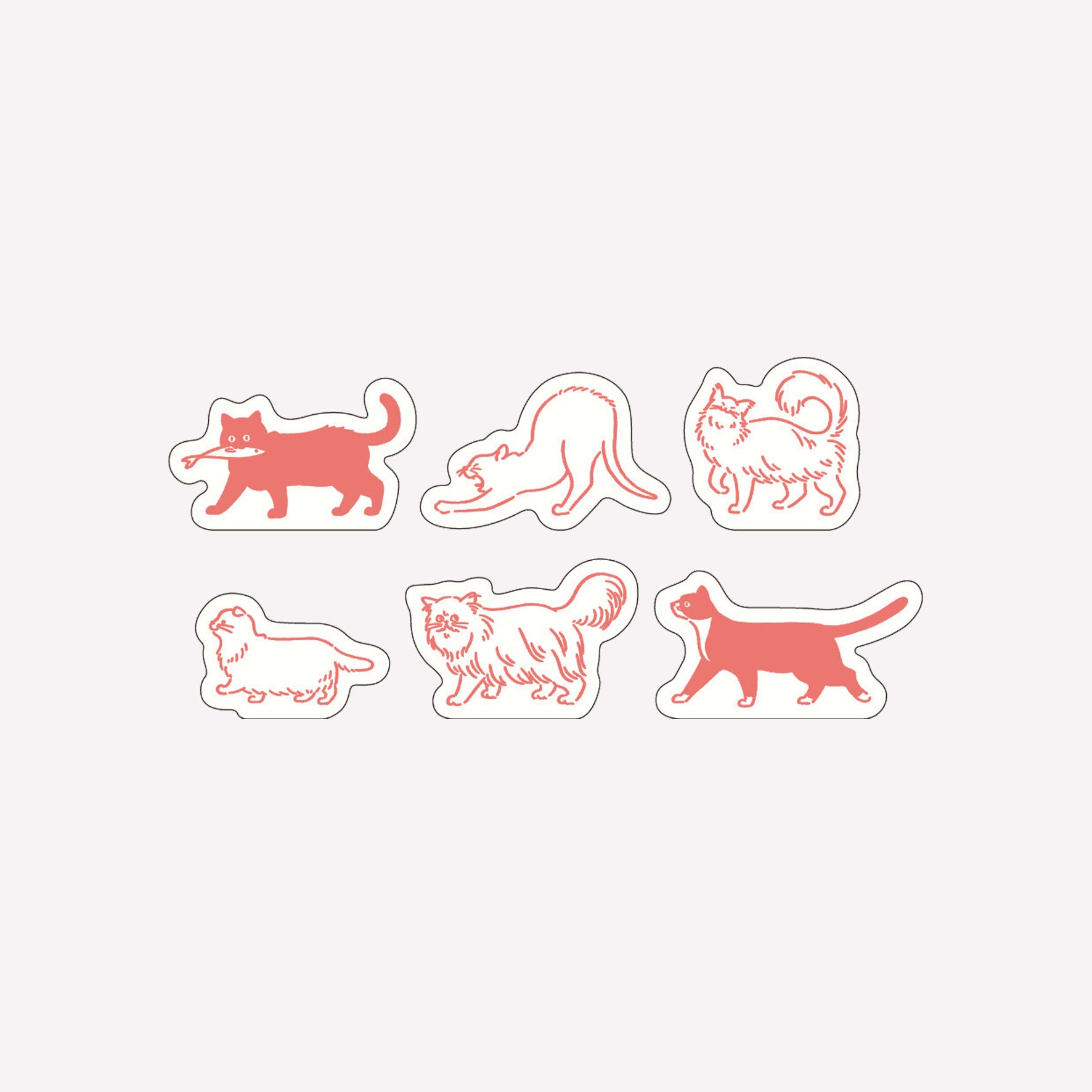 Matoka Ah La La Dog themed flake washi stickers includes 6 designs of cats walking and stretching. 